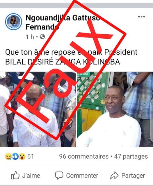 Faux! Désiré Zanga Bilal Kolingba n’est pas mort