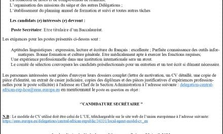 Union européenne: Avis de recrutement d&rsquo;un(e) secrétaire
