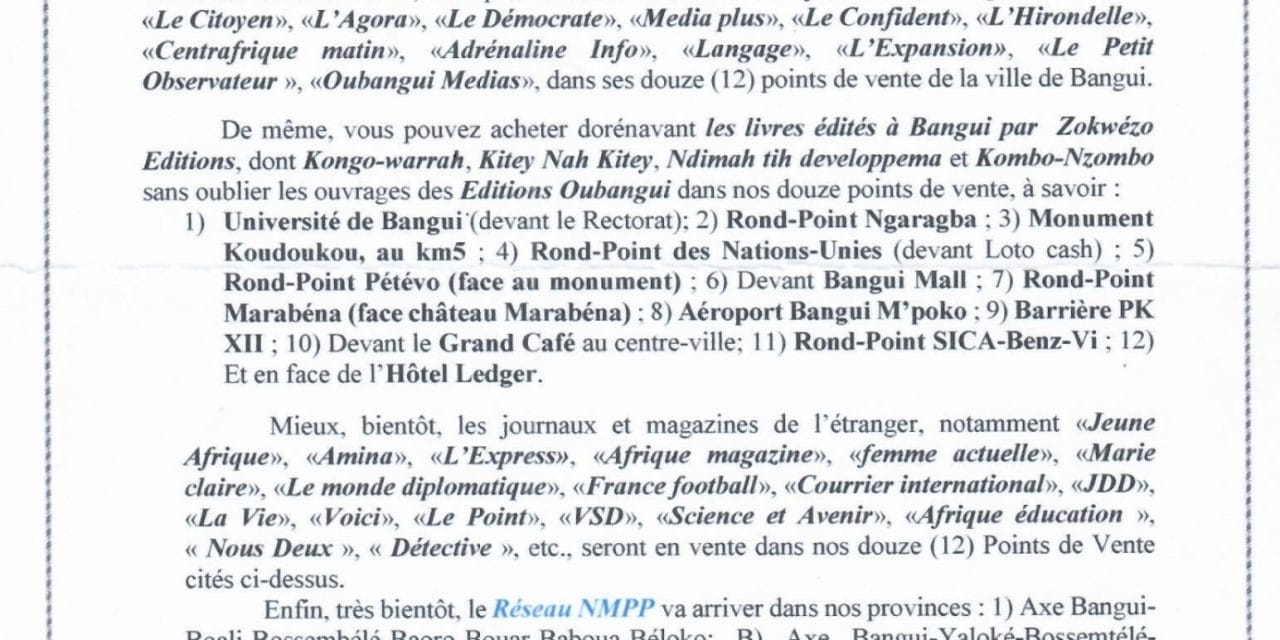 Création d’une messagerie de distribution des journaux en Centrafrique