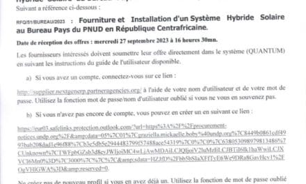 Demande de cotation pour la fourniture et installation d’un système hybride solaire au bureau pays du PNUD Centrafrique
