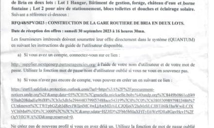 Centrafrique: Annonce PNUD: Demande de cotation pour les travaux de construction en deux lots de la gare routière de Bria
