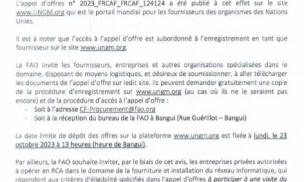 FAO : Avis de fourniture et d’installation de matériels informatiques