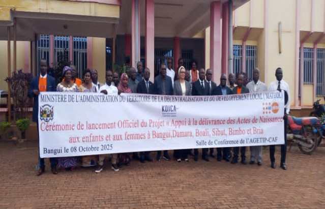 Lancement officiel du projet d’appui à la délivrance des actes de naissance aux femmes et enfants dans six localités de la RCA